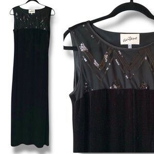 AVITANO Velvet Maxi Dress Zig Zag Sequined Black Size 8
